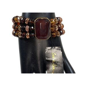New Stretch Brown Acrylic Gemstone Statement Cookie Lee Brown Beaded Bracelet